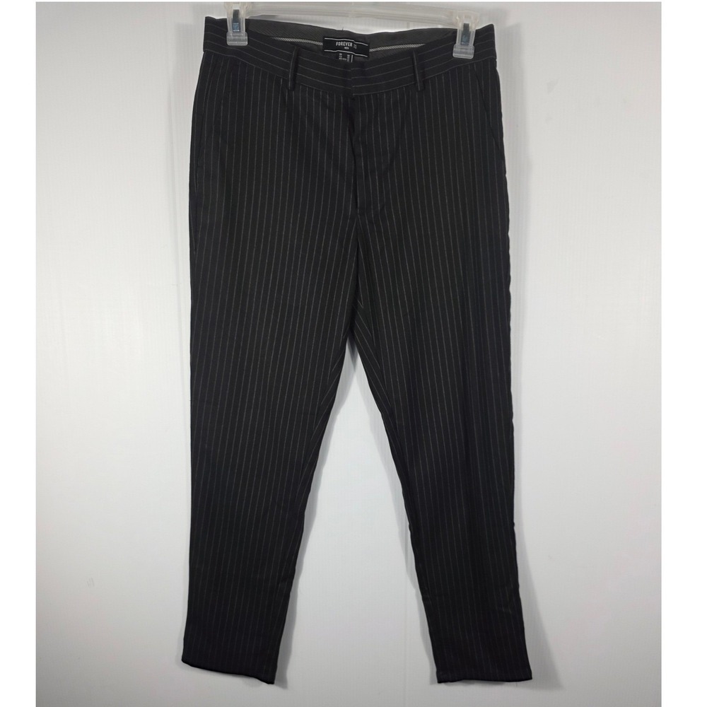 Forever 21 Men Pinstripe Dress Pants Black White Slim Fit Tapered Size 32 NWT